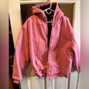 Carhartt True Pink Hooded Duck Canvas Jacket XXL 18 Fleece Lined